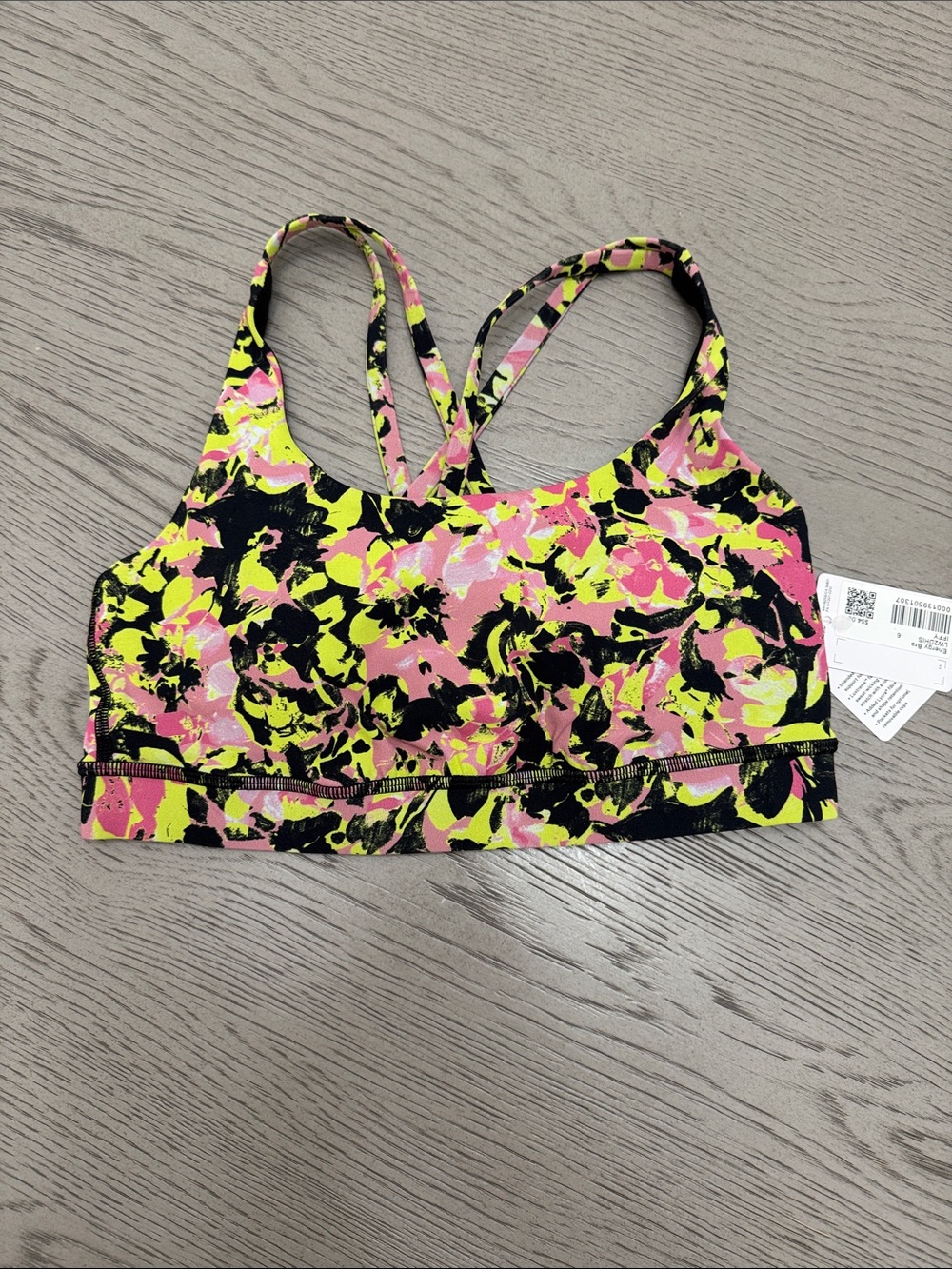 lululemon athletica Neon Floral Strappy Sports Bra - Black, Pink, Yellow